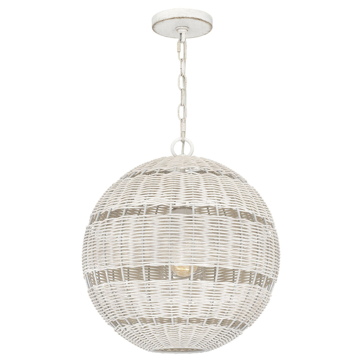 Lindendale IP44 Pendant in Antique White with White Faux Rattan Shade with Clear Glass Inside