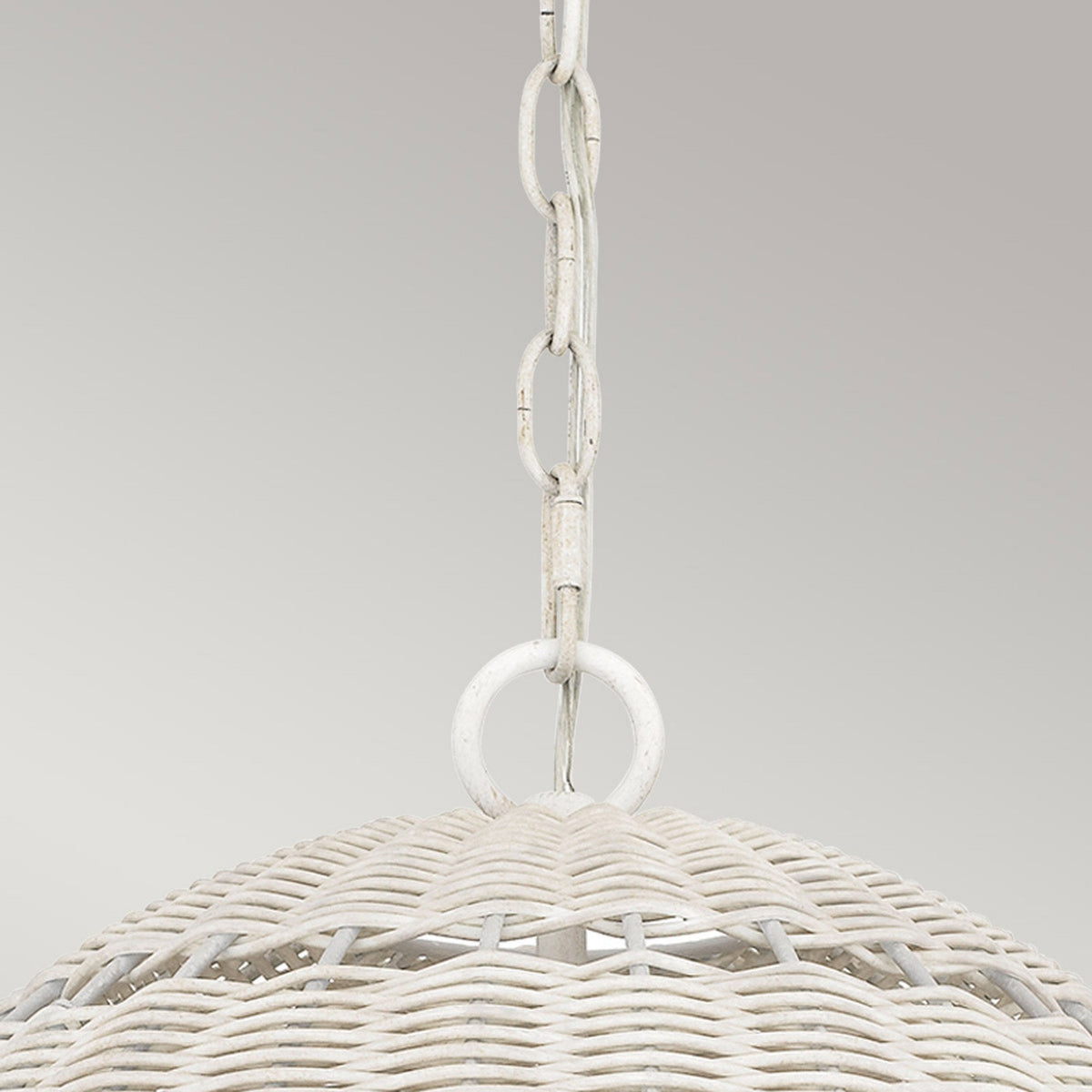 Lindendale IP44 Pendant in Antique White with White Faux Rattan Shade with Clear Glass Inside