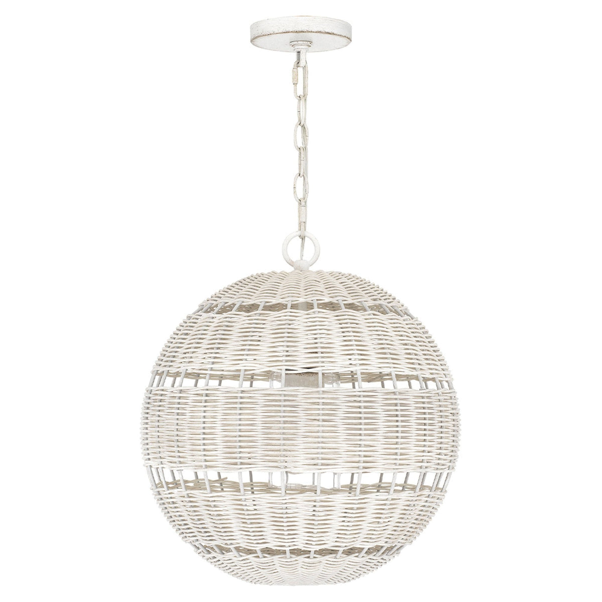 Lindendale IP44 Pendant in Antique White with White Faux Rattan Shade with Clear Glass Inside