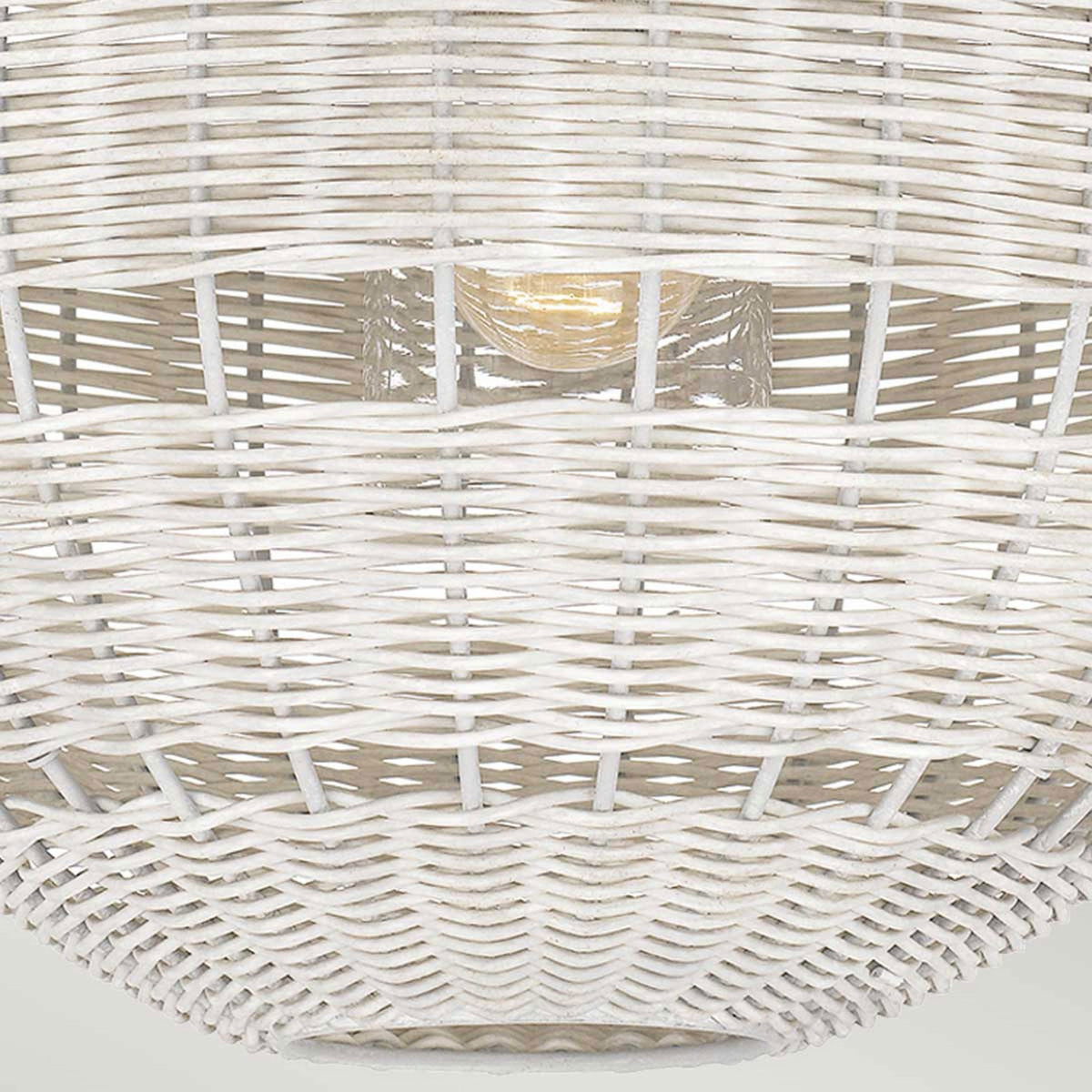 Lindendale IP44 Pendant in Antique White with White Faux Rattan Shade with Clear Glass Inside