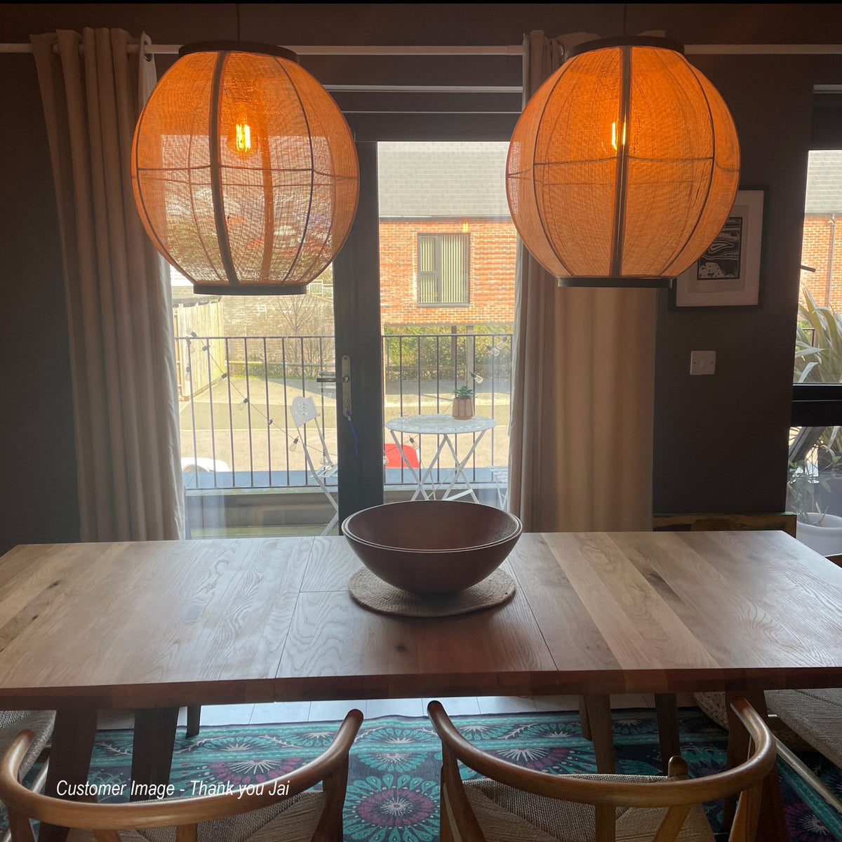 Zaire Handmade Large Pendant in Wood and Natural Linen