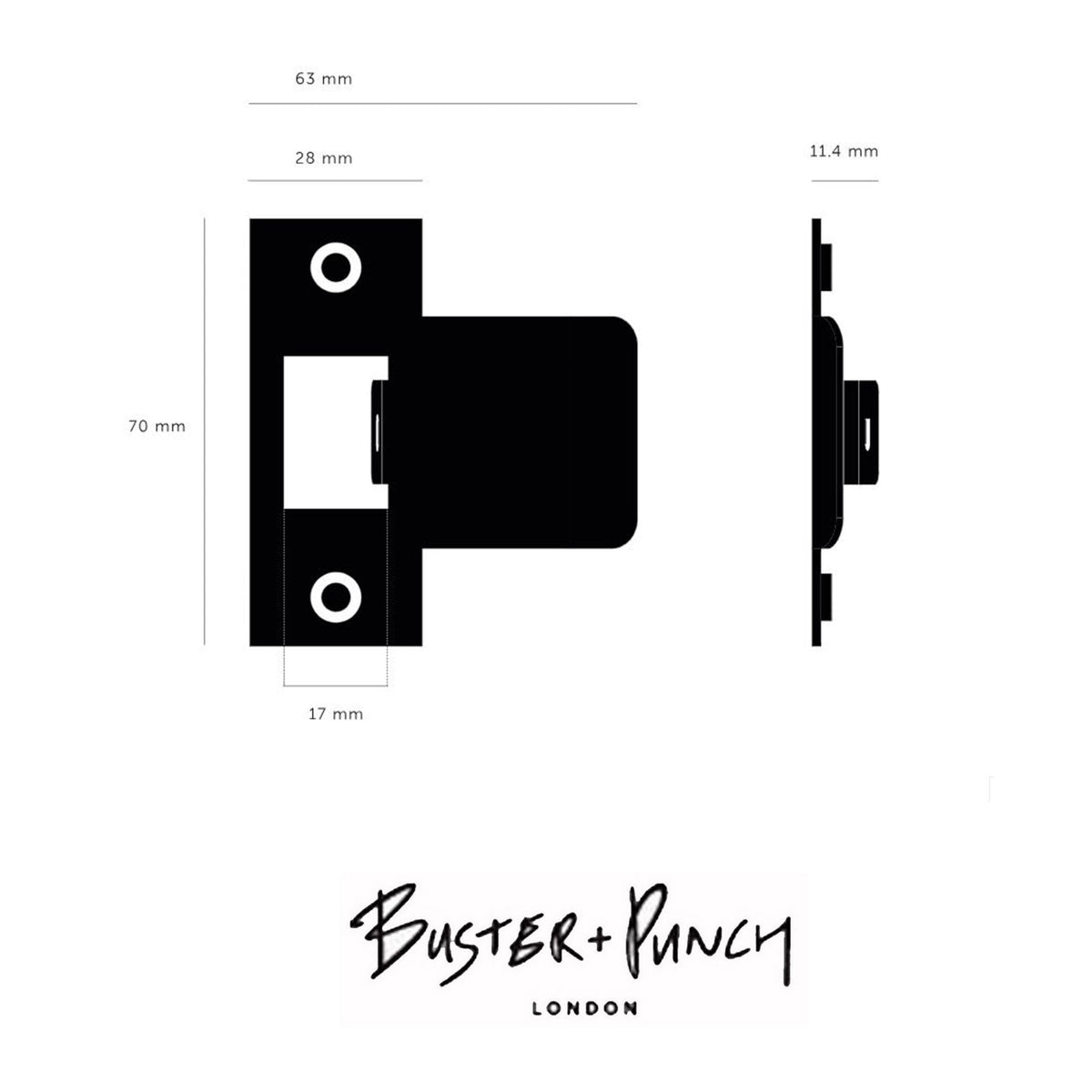 T Shaped Strike Plate in Black for 75mm Doors