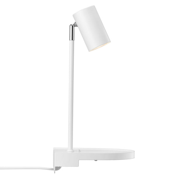 Cody Plugged Adjustable Wall Mounted Lamp In White With Shelf