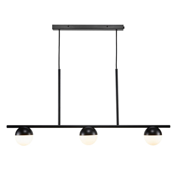 Contina 3 Light Linear Pendant in Black with Opal Glass