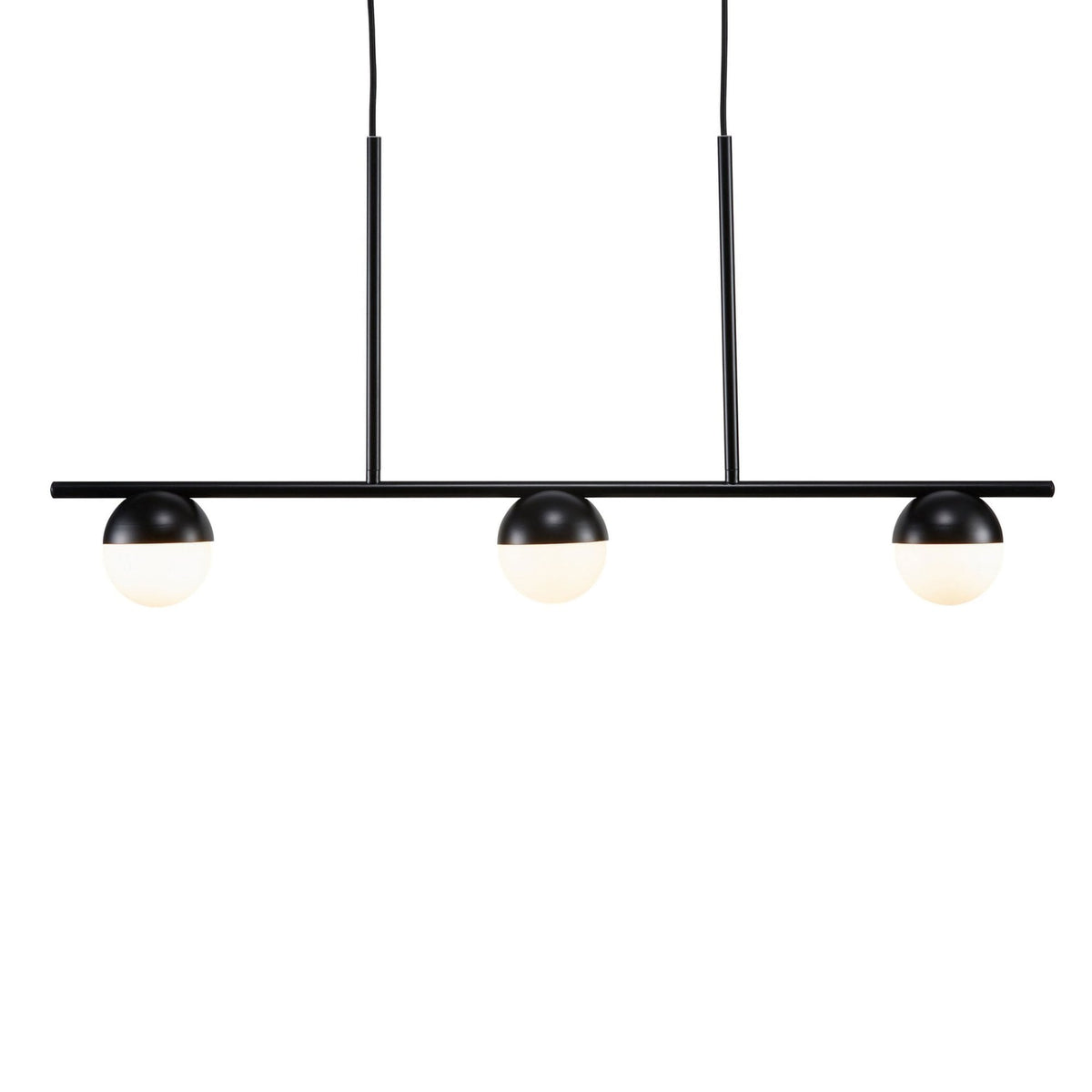 Contina 3 Light Linear Pendant in Black with Opal Glass
