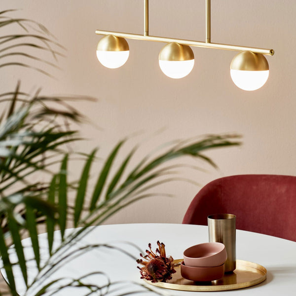 Contina 3 Light Linear Pendant in Brass with Opal Glass