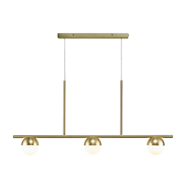 Contina 3 Light Linear Pendant in Brass with Opal Glass