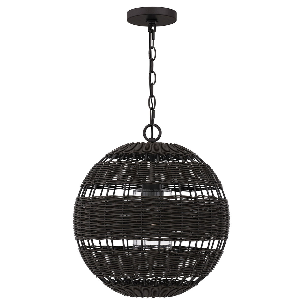 Lindendale IP44 Pendant in Western Bronze with Bronze Faux Rattan Shade with Clear Glass Inside