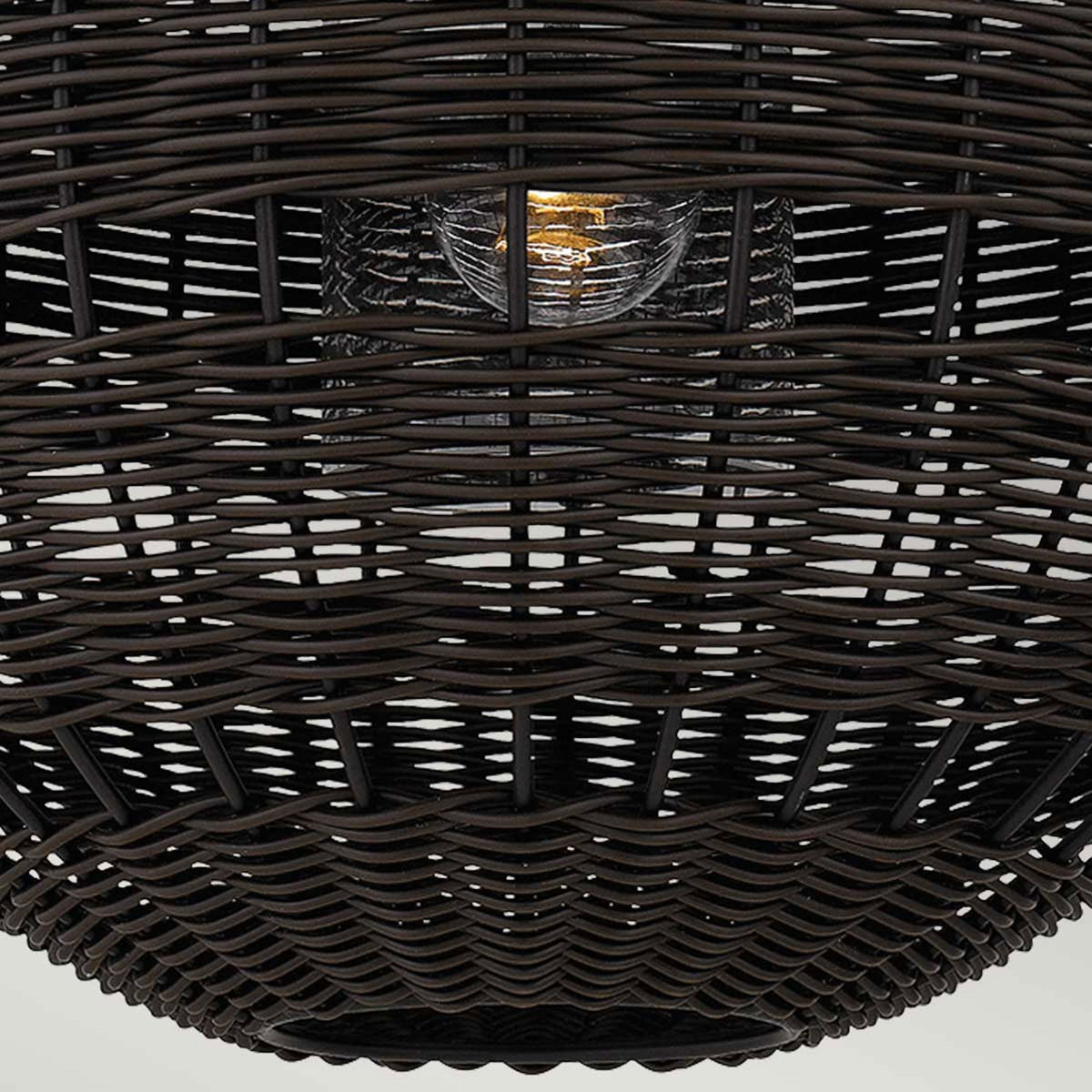 Lindendale IP44 Pendant in Western Bronze with Bronze Faux Rattan Shade with Clear Glass Inside