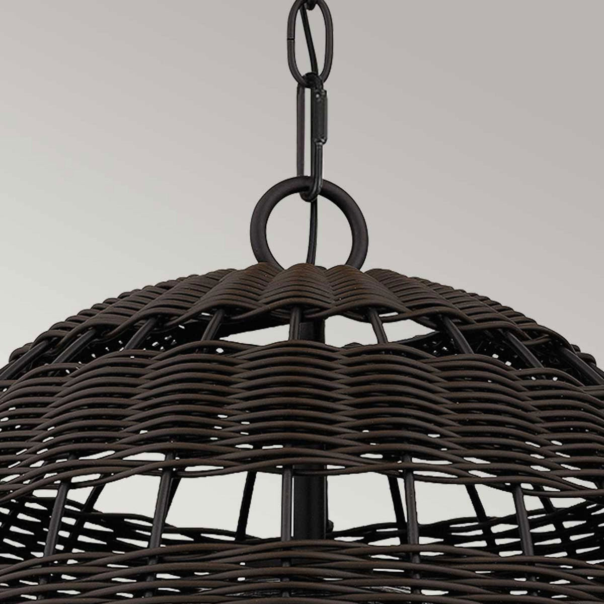 Lindendale IP44 Pendant in Western Bronze with Bronze Faux Rattan Shade with Clear Glass Inside
