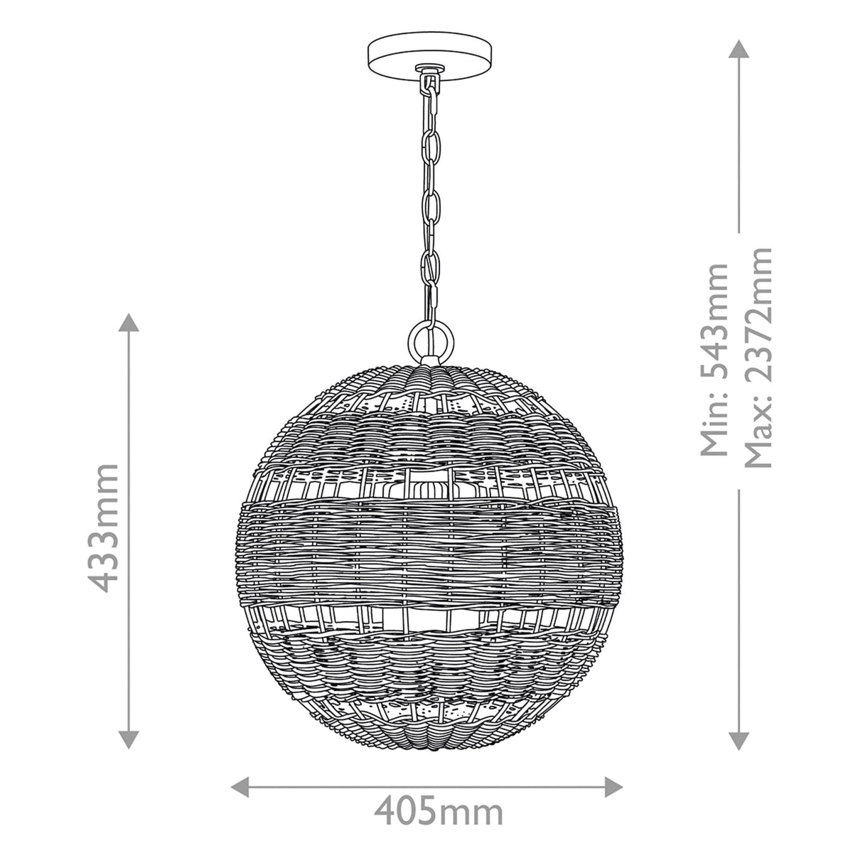 Lindendale IP44 Pendant in Western Bronze with Bronze Faux Rattan Shade with Clear Glass Inside