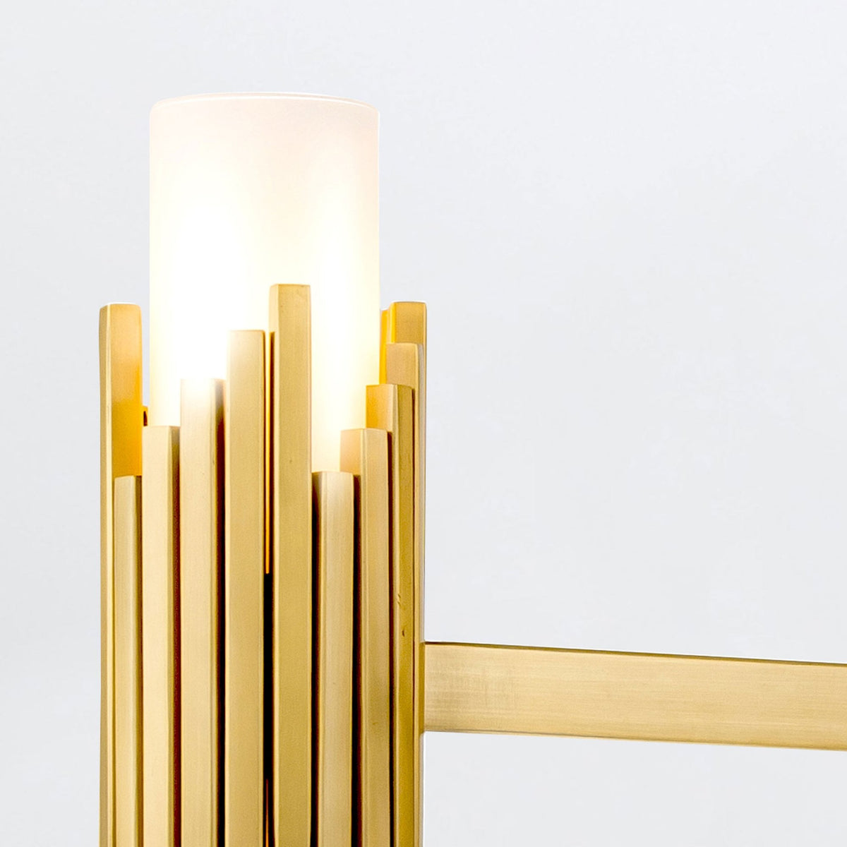 Marvele Six Lamp Three Arm Chandelier in Aged Brass with Opal Glass Diffusers