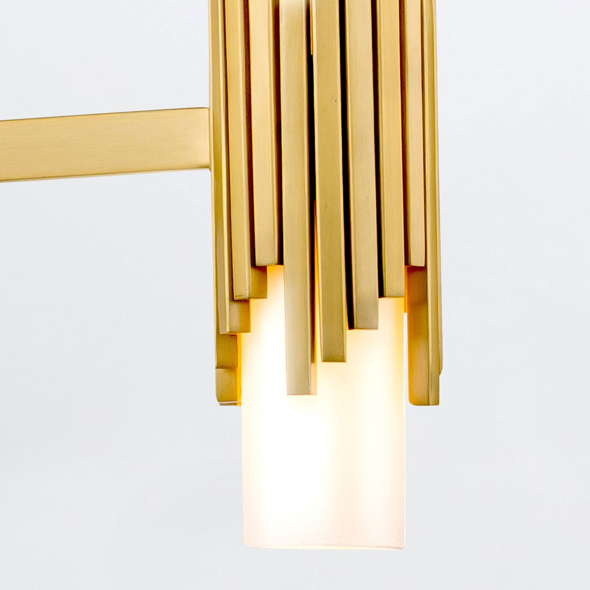 Marvele Six Lamp Three Arm Chandelier in Aged Brass with Opal Glass Diffusers