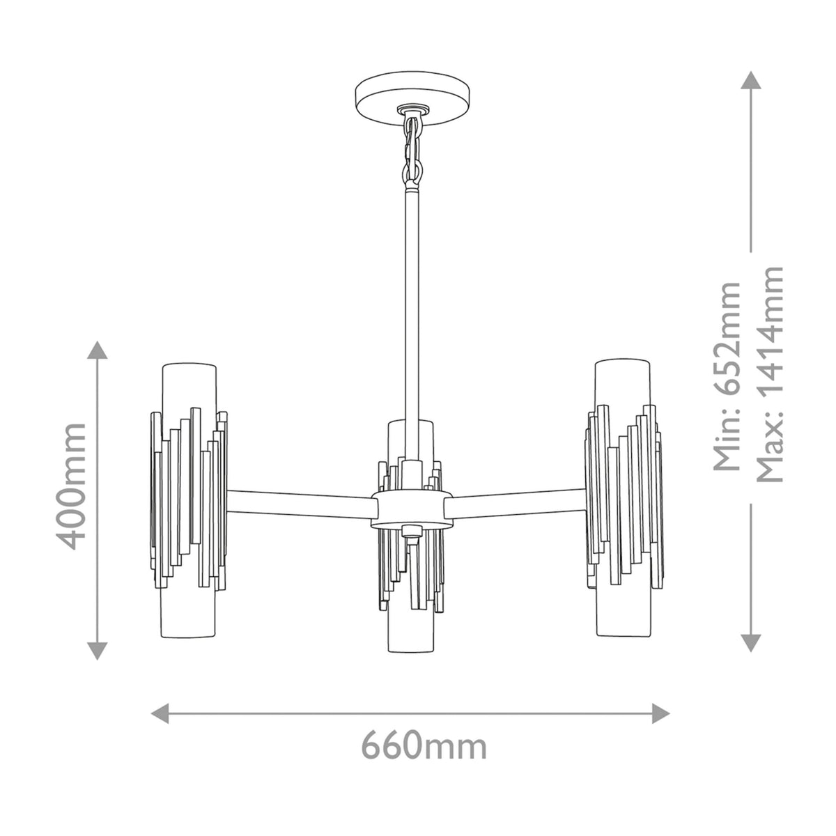 Marvele Six Lamp Three Arm Chandelier in Aged Brass with Opal Glass Diffusers