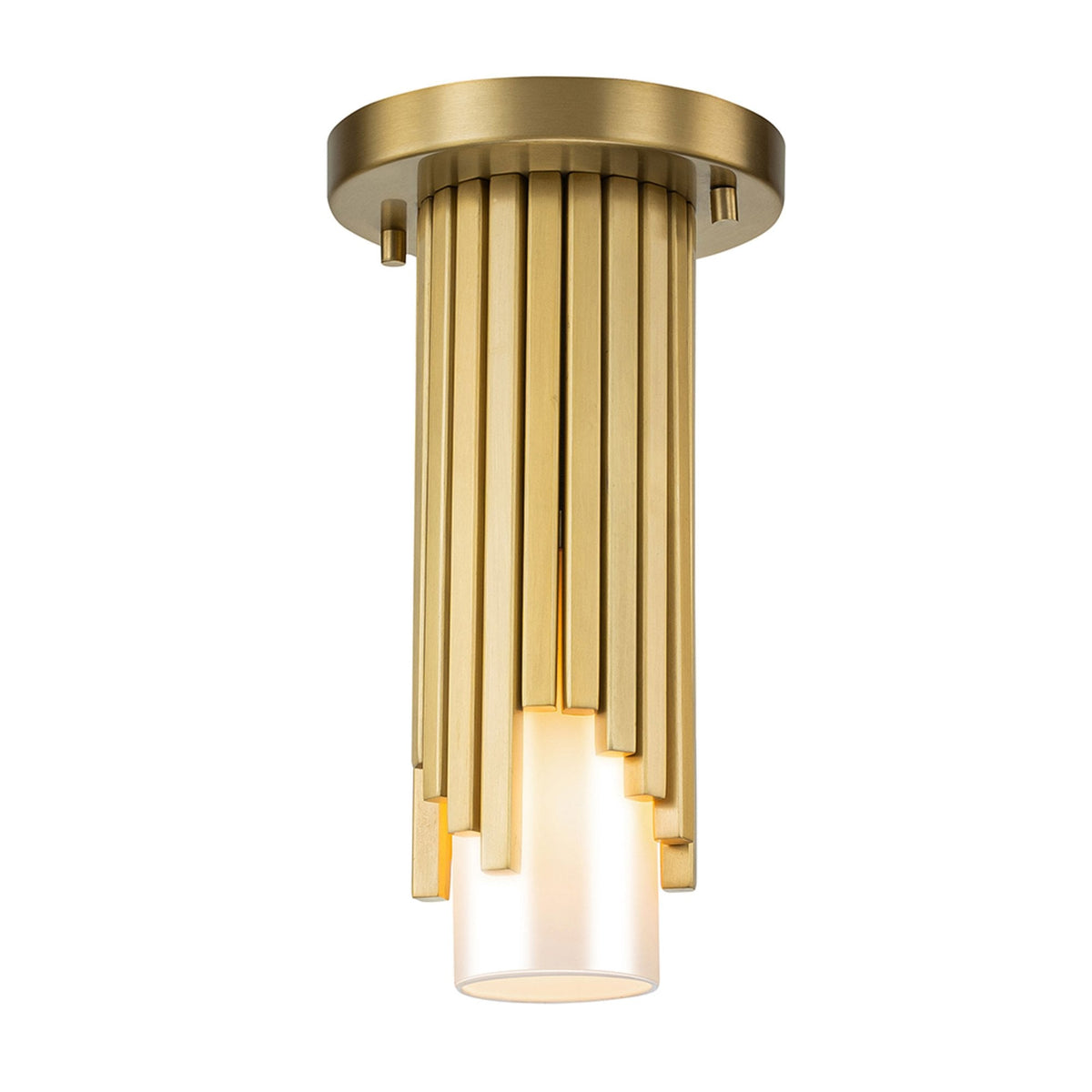 Marvele Flush Mount or Single Drop Pendant in Aged Brass with Opal Glass Diffuser