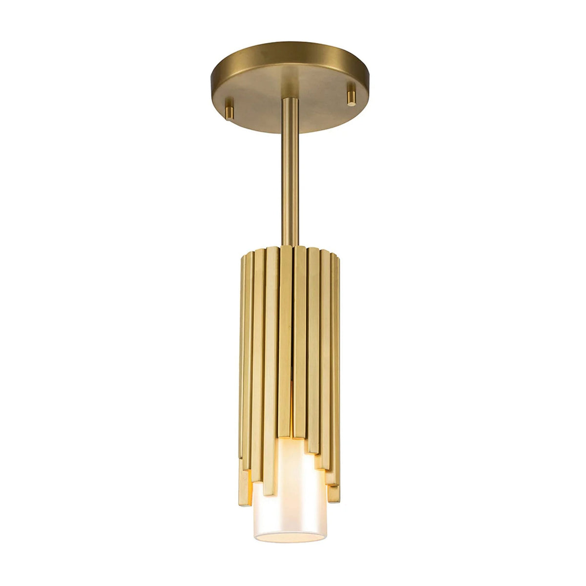 Marvele Flush Mount or Single Drop Pendant in Aged Brass with Opal Glass Diffuser