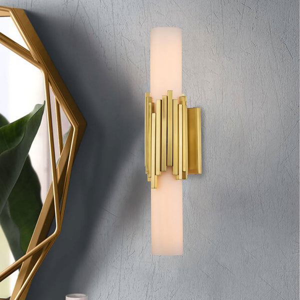 Marvele IP44 Up and Down Wall Light in Aged Brass with Opal Glass Diffusers