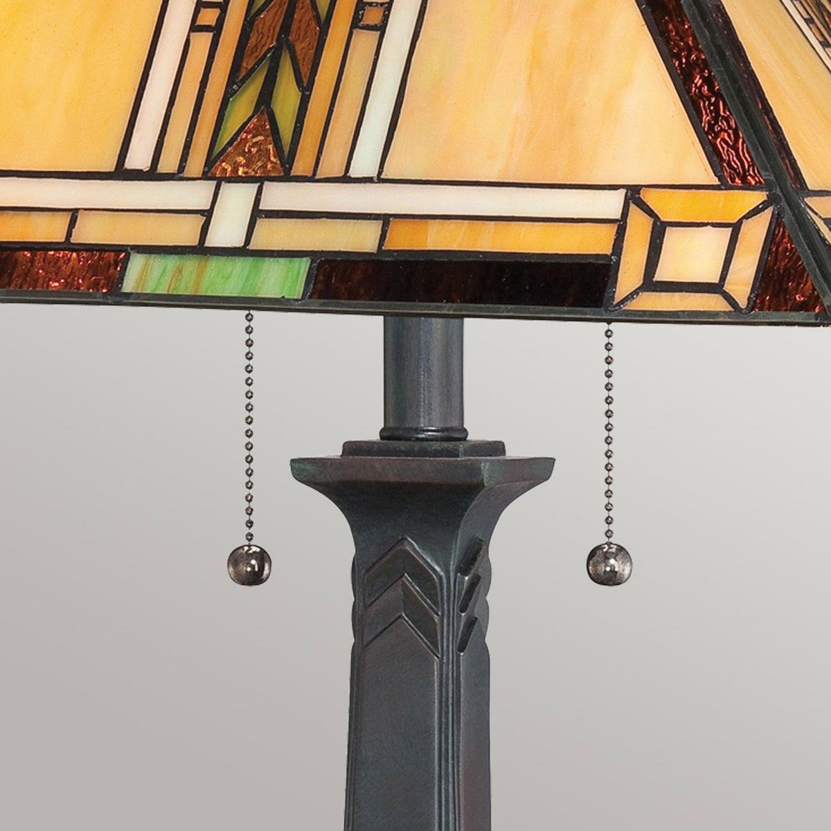 Navajo Tiffany Table Lamp with Bronze Base and Art Glass Shade