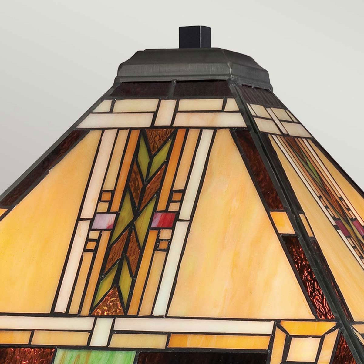 Navajo Tiffany Table Lamp with Bronze Base and Art Glass Shade