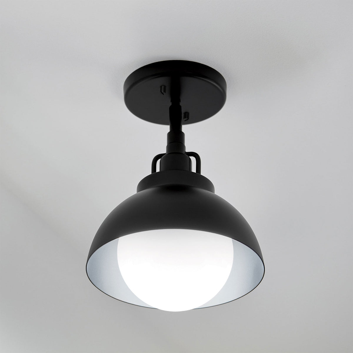 Niva Wall or Pendant or Semi Flush Light in Black with Satin Etched Opal Glass