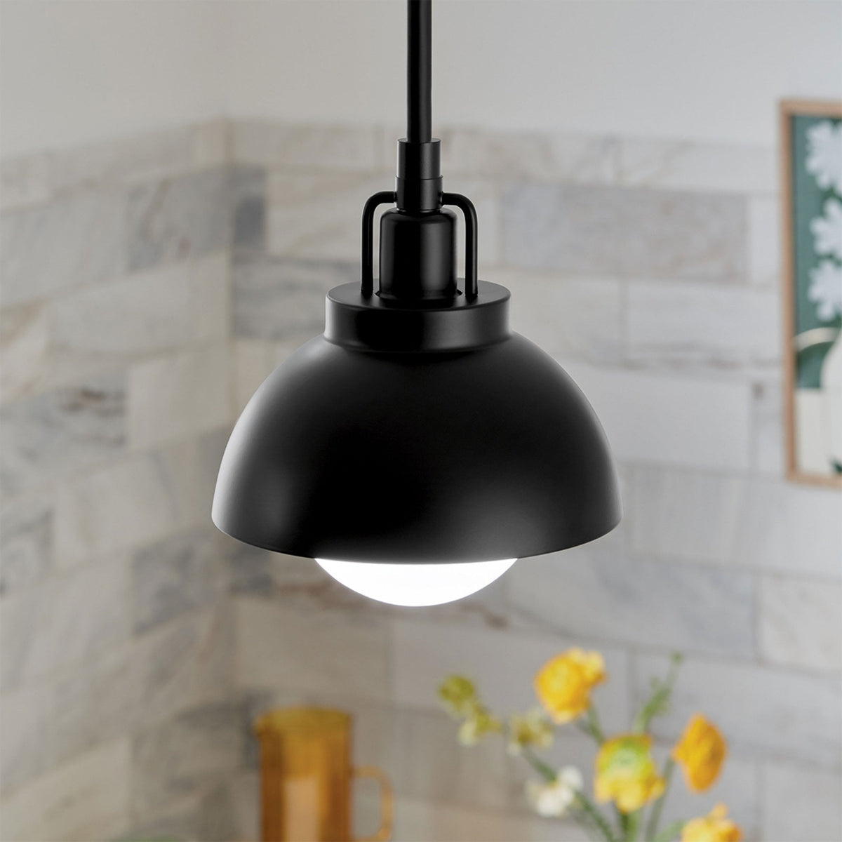 Niva Wall or Pendant or Semi Flush Light in Black with Satin Etched Opal Glass