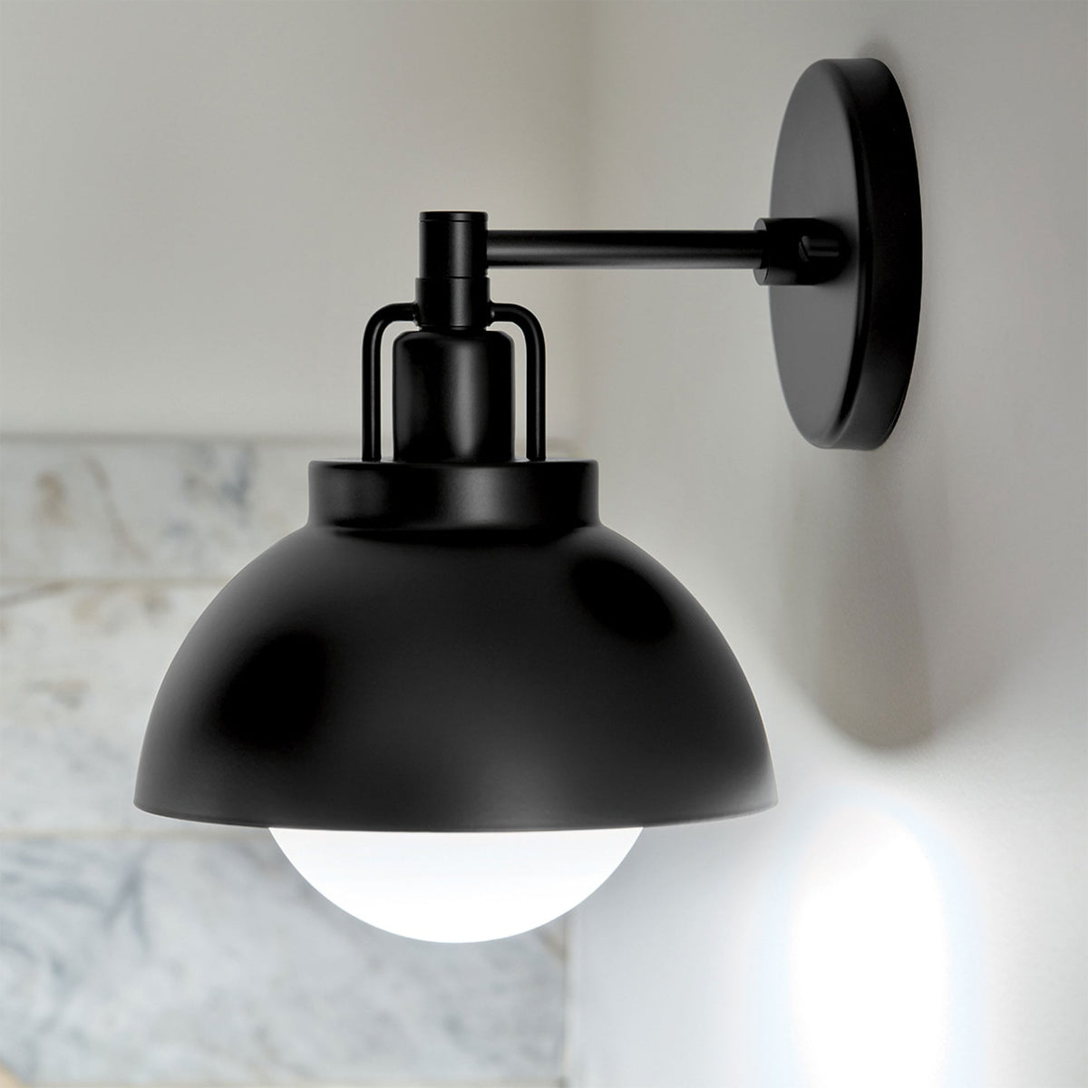 Niva Wall or Pendant or Semi Flush Light in Black with Satin Etched Opal Glass
