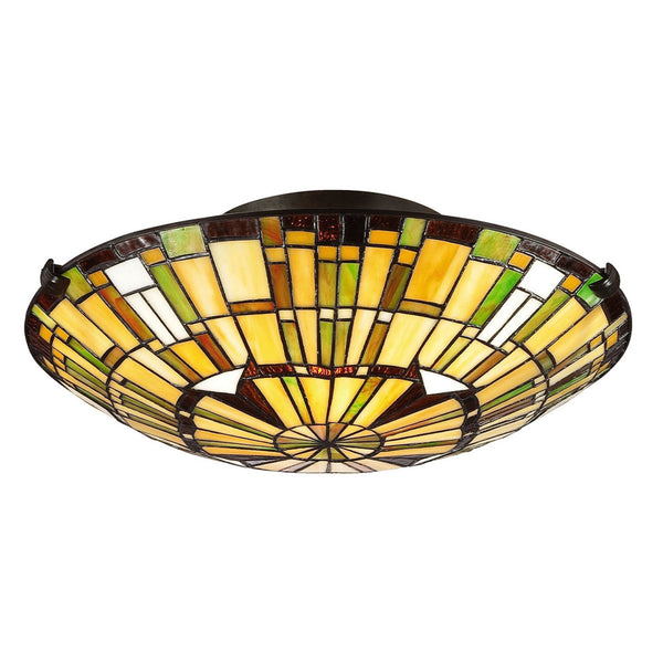 Tiffany Reed Flush Ceiling Light in Valiant Bronze and Art Glass Shade