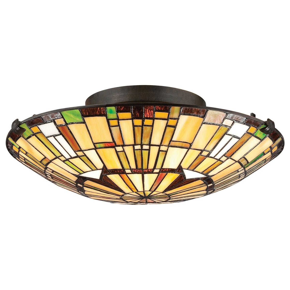 Tiffany Reed Flush Ceiling Light in Valiant Bronze and Art Glass Shade