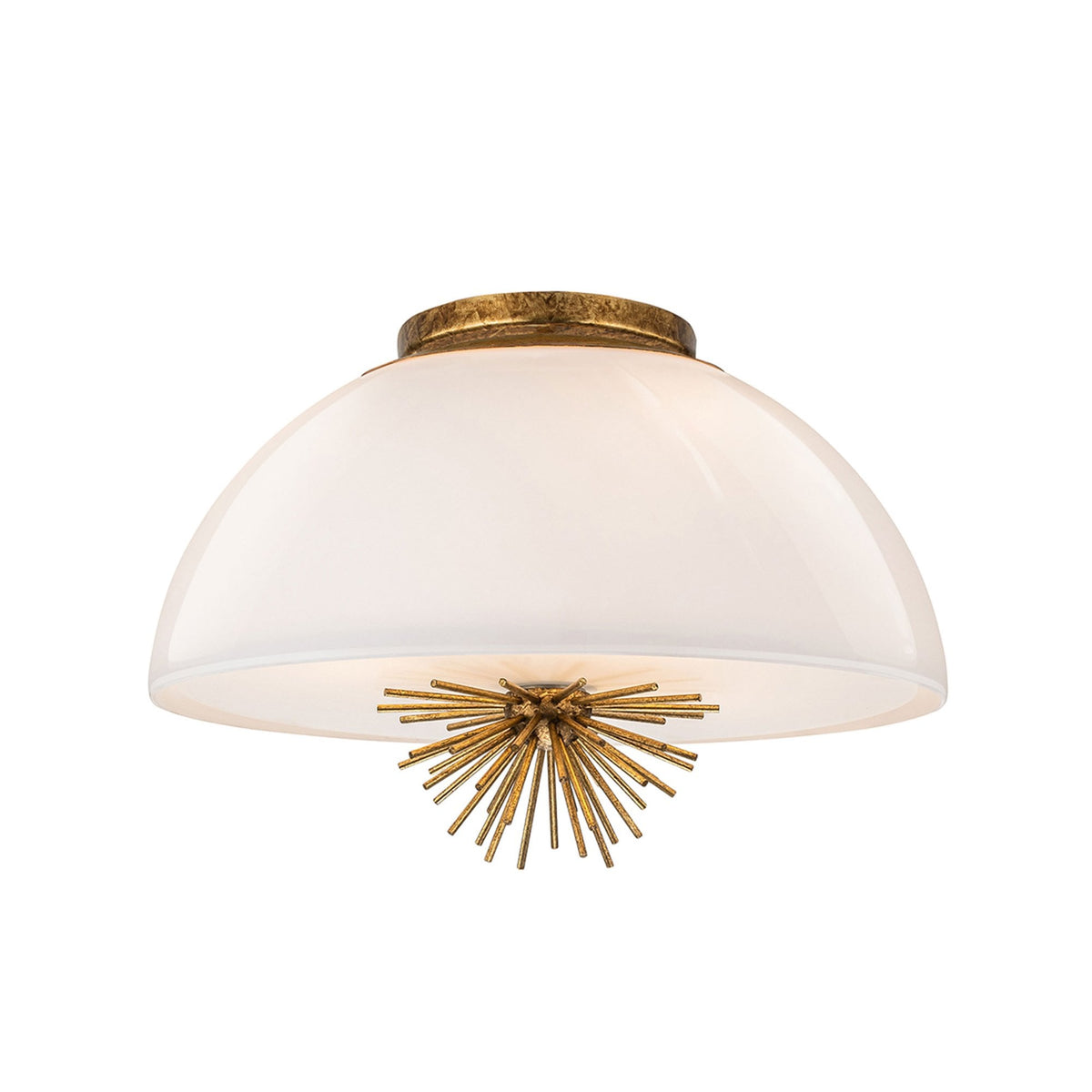 Staring Flush Semi Flush or Pendant Fitting in Distressed Gold with Opal Glass Diffuser