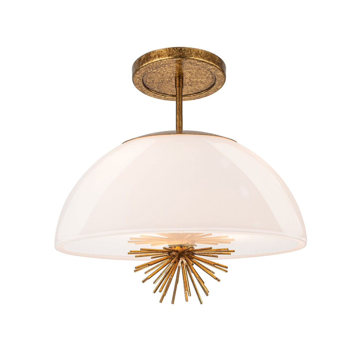 Staring Flush Semi Flush or Pendant Fitting in Distressed Gold with Opal Glass Diffuser