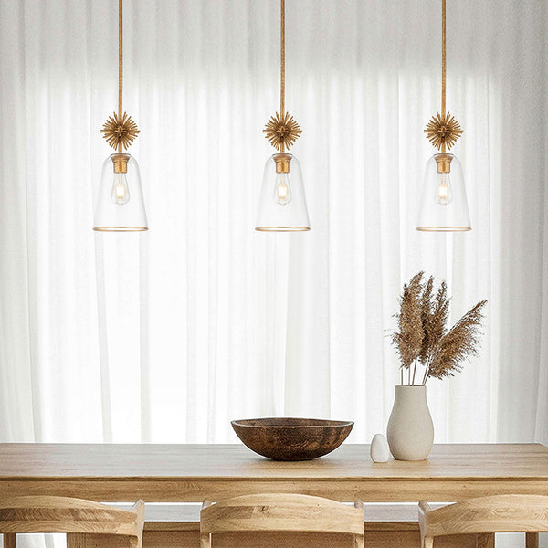 Staring Mini Single Drop Pendant in Distressed Gold with Clear Glass Diffuser