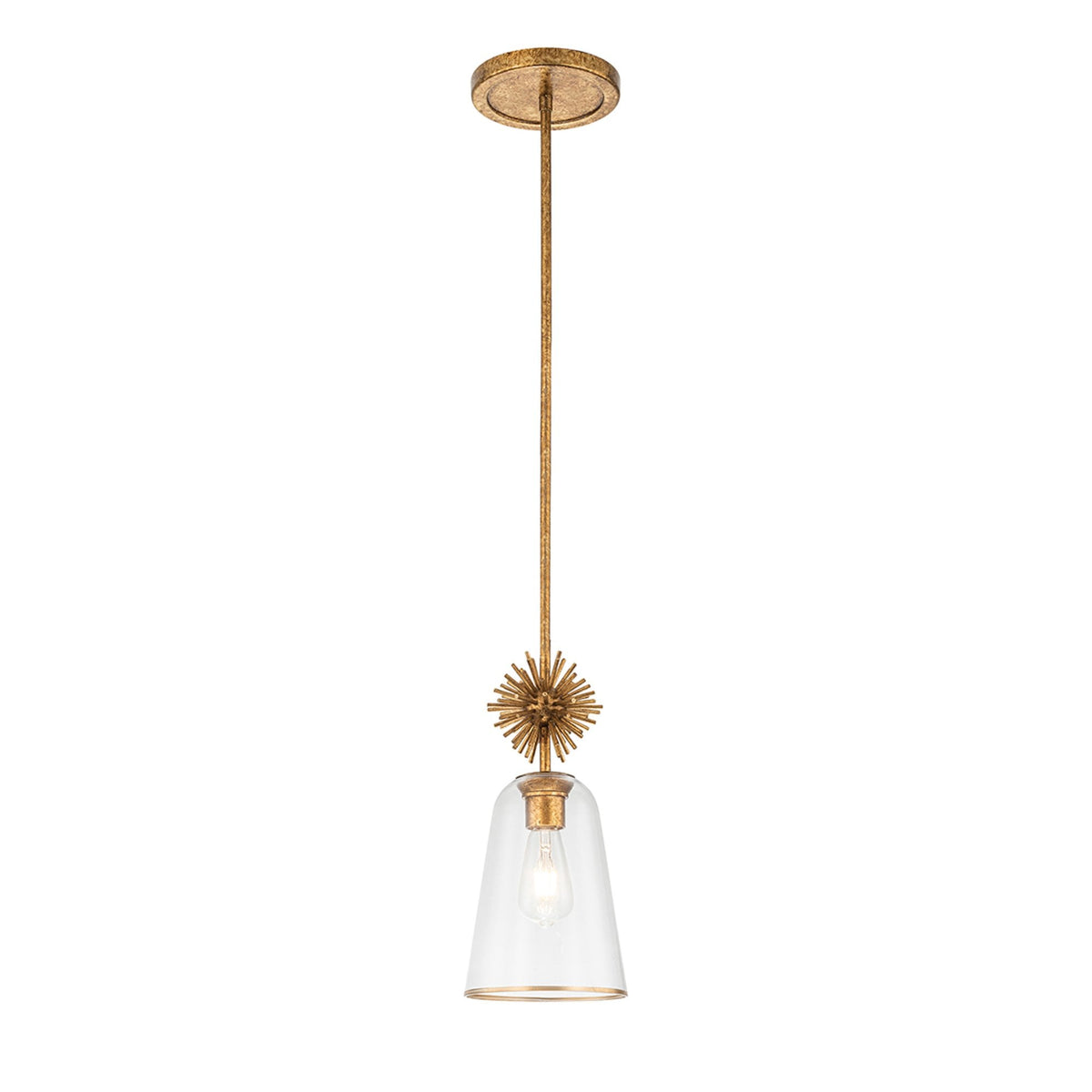 Staring Mini Single Drop Pendant in Distressed Gold with Clear Glass Diffuser