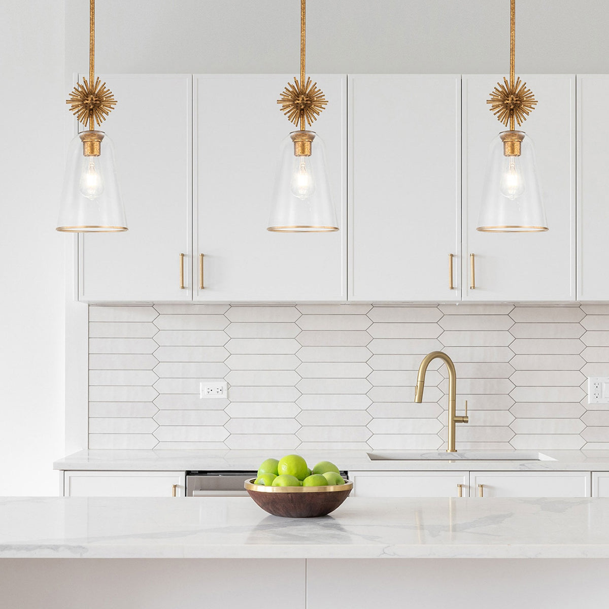 Staring Mini Single Drop Pendant in Distressed Gold with Clear Glass Diffuser