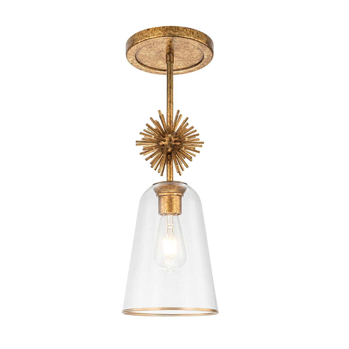 Staring Mini Single Drop Pendant in Distressed Gold with Clear Glass Diffuser