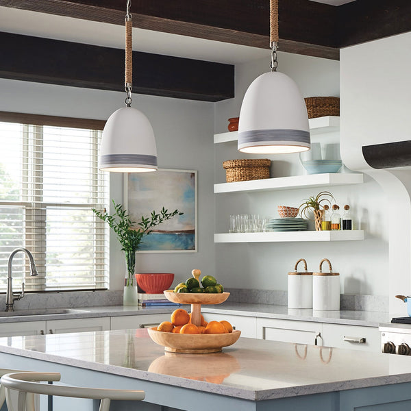 Nash Single Drop Pendant in Antique Nickel and Jute Rope with Off White Ceramic Shade