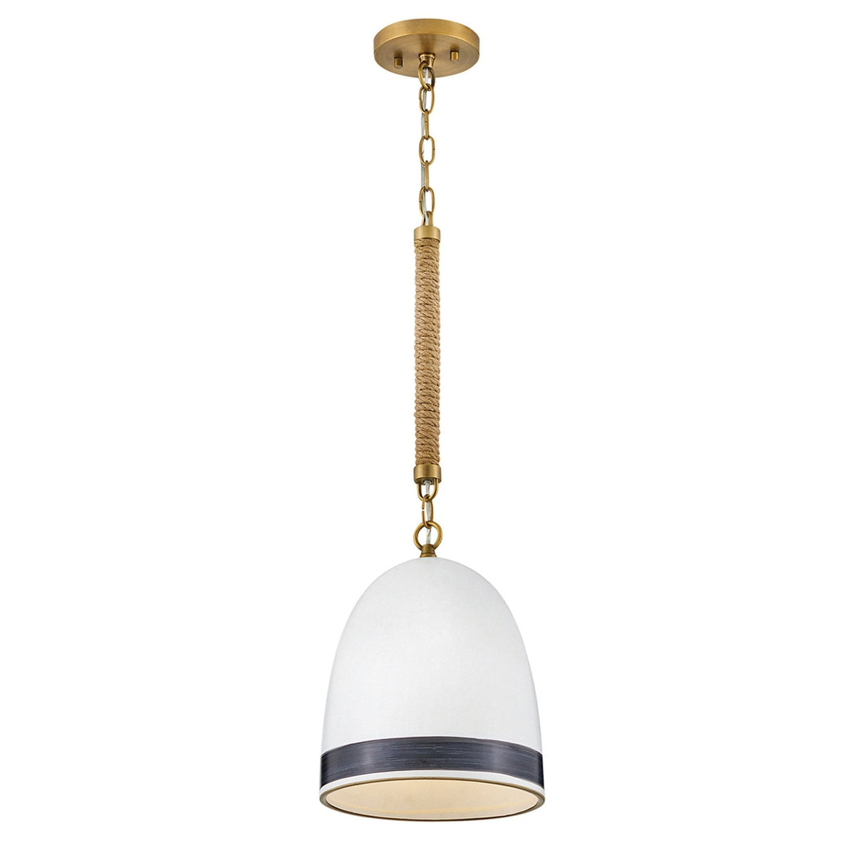 Nash Single Drop Pendant in Heritage Brass and Jute Rope with Off White Ceramic Shade