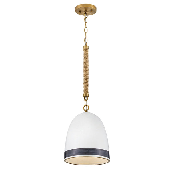 Nash Single Drop Pendant in Heritage Brass and Jute Rope with Off White Ceramic Shade