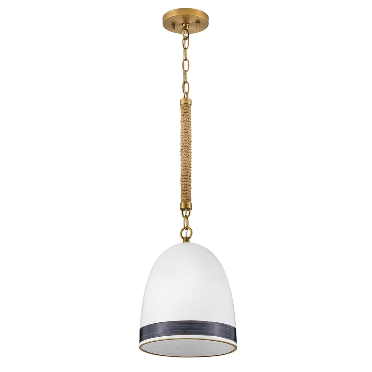 Nash Single Drop Pendant in Heritage Brass and Jute Rope with Off White Ceramic Shade