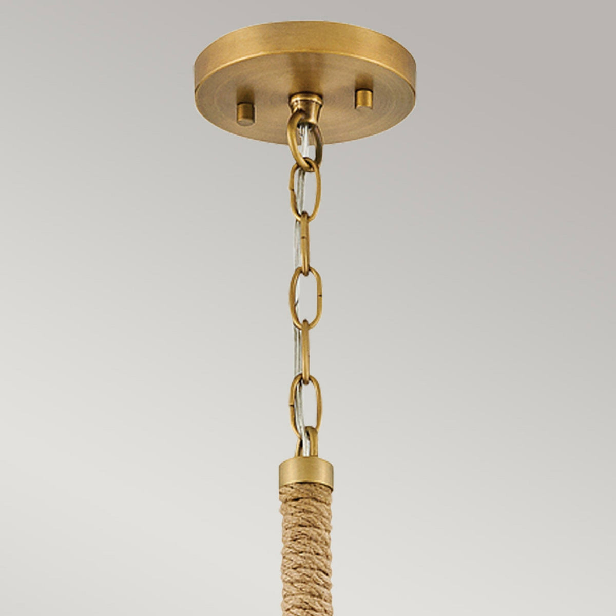 Nash Single Drop Pendant in Heritage Brass and Jute Rope with Off White Ceramic Shade