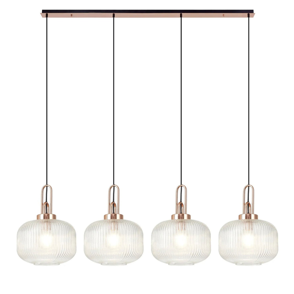 Atherington Pumpkin 4 Drop Linear Pendant in Copper with Clear Shades