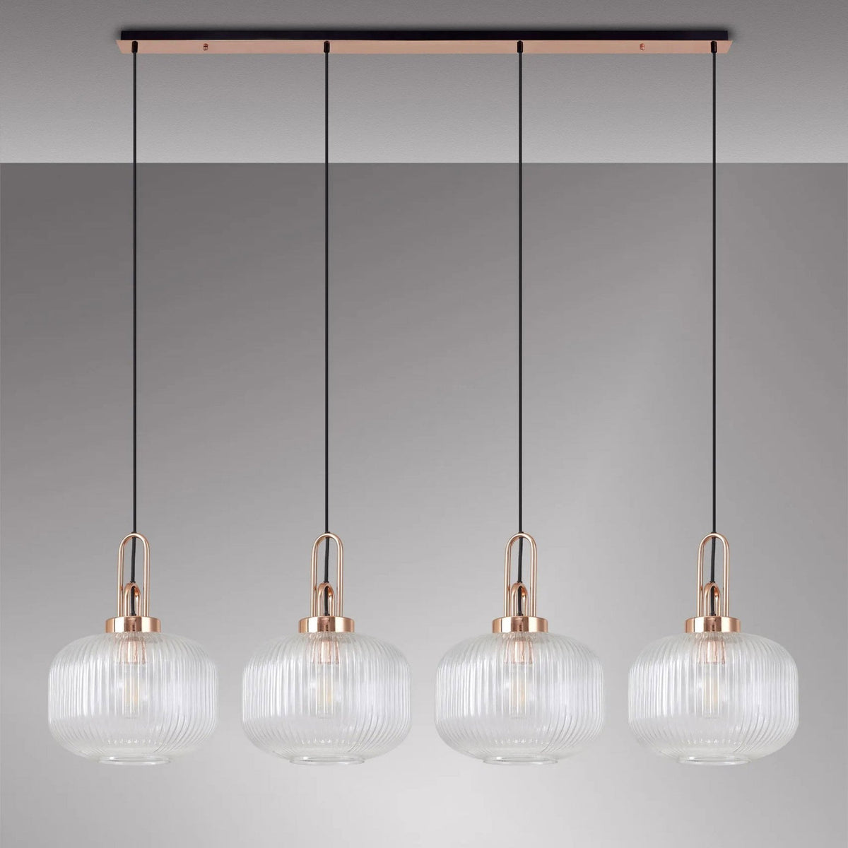 Atherington Pumpkin 4 Drop Linear Pendant in Copper with Clear Shades