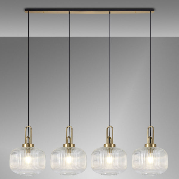 Atherington Pumpkin 4 Drop Linear Pendant in Brass Gold with Clear Shades