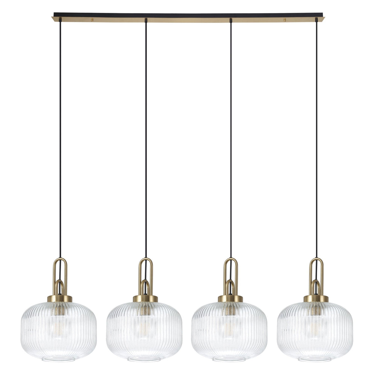 Atherington Pumpkin 4 Drop Linear Pendant in Brass Gold with Clear Shades