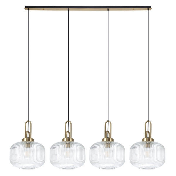 Atherington Pumpkin 4 Drop Linear Pendant in Brass Gold with Clear Shades