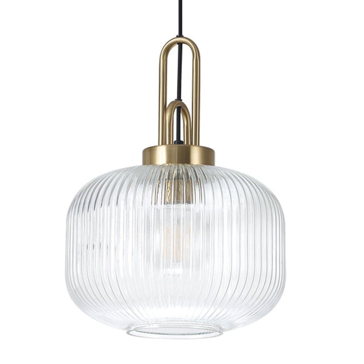 Atherington Pumpkin 4 Drop Linear Pendant in Brass Gold with Clear Shades