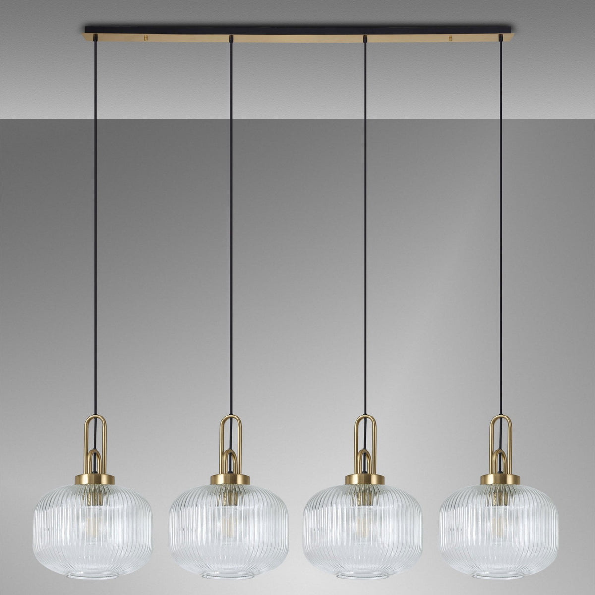Atherington Pumpkin 4 Drop Linear Pendant in Brass Gold with Clear Shades