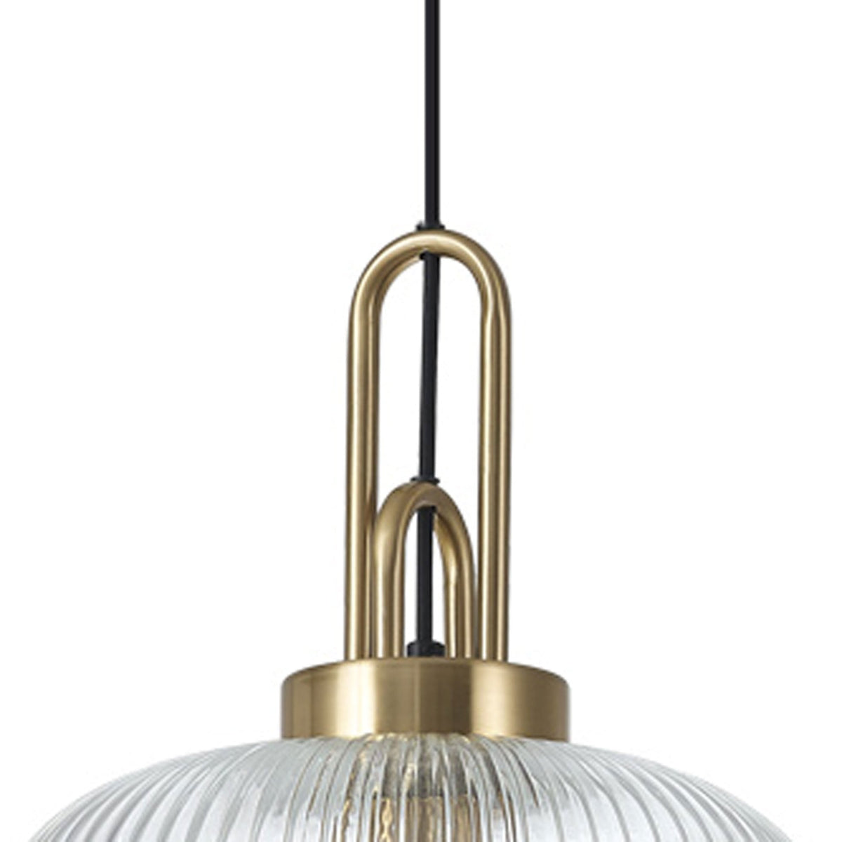 Atherington Pumpkin 4 Drop Linear Pendant in Brass Gold with Clear Shades