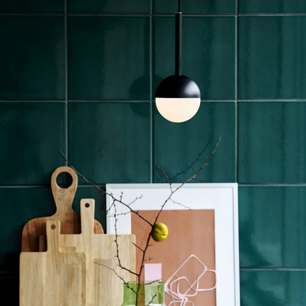 Contina Pendant in Black with Opal Glass