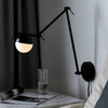 Contina Adjustable Plugged Wall Light in Black with Opal Glass