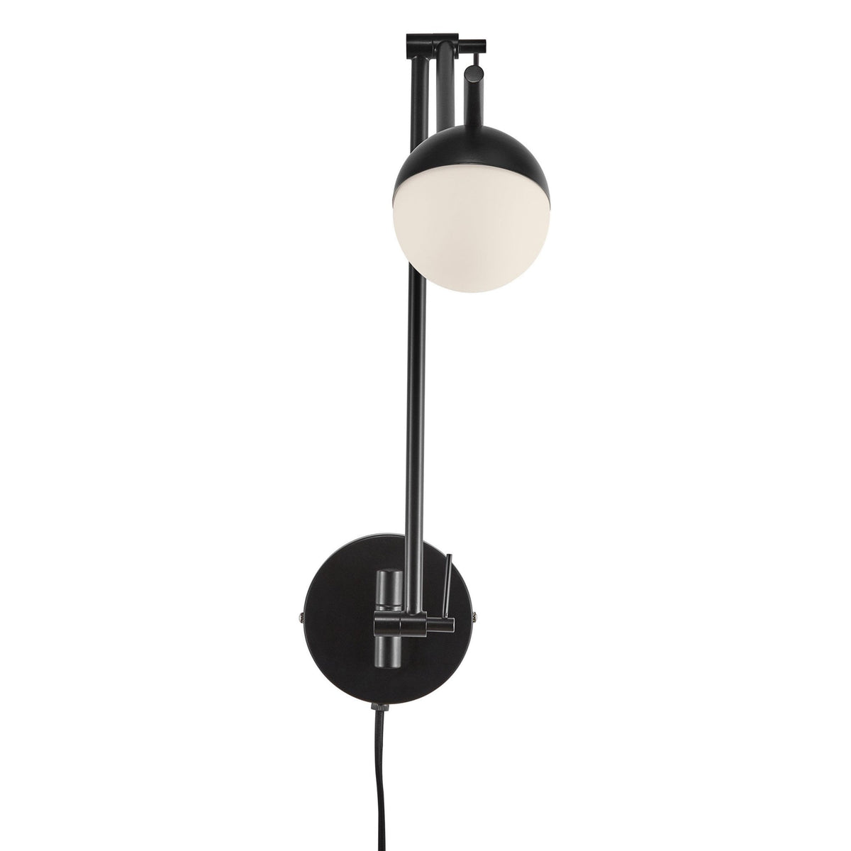 Contina Adjustable Plugged Wall Light in Black with Opal Glass